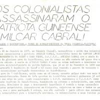 Primeira página do comunicado da Resistência Popular Anti-Colonial (RPA-C) pela morte de Amílcar Cabral