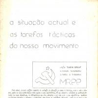 Primeira página do documento "q situação actual e as tarefas técticas do nosso movimento", edição Bandeira Vermelha/MRPP, janeiro de 1971