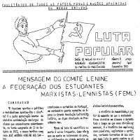 Primeira página do jornal clandestino "Luta Popular", órgão do MRPP, n.º 9, de janeiro/fevereiro de 1973