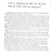 Primeira página do comunicado do movimento "Estar na Luta" contra as cedências do movimento0 estudantil face às forças repressivas e agora, em especial, face ao assassinato de Ribeiro Santos