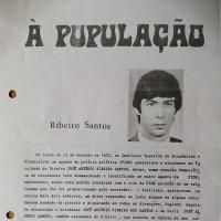Primeira página de um comunicado informando a população sobre quem era o estudante Ribeiro Santos, assassinado pela PIDE/DGS (AHS)