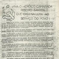 A FEML-Federação dos Estudantes Marxistas-Leninistas publicou este comunicado logo no dia seguinte ao assassinato de Ribeiro Santos, apelando à participação no funeral
