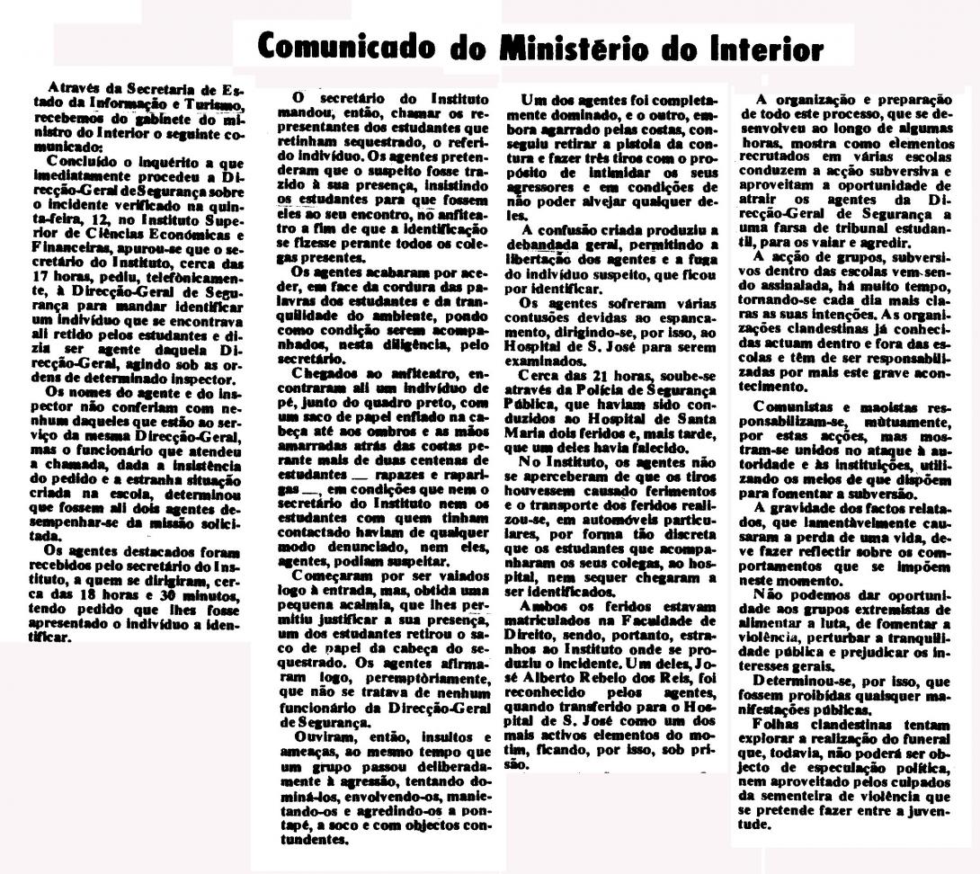 Nota oficiosa do Ministério do Interior de 14-10-1972